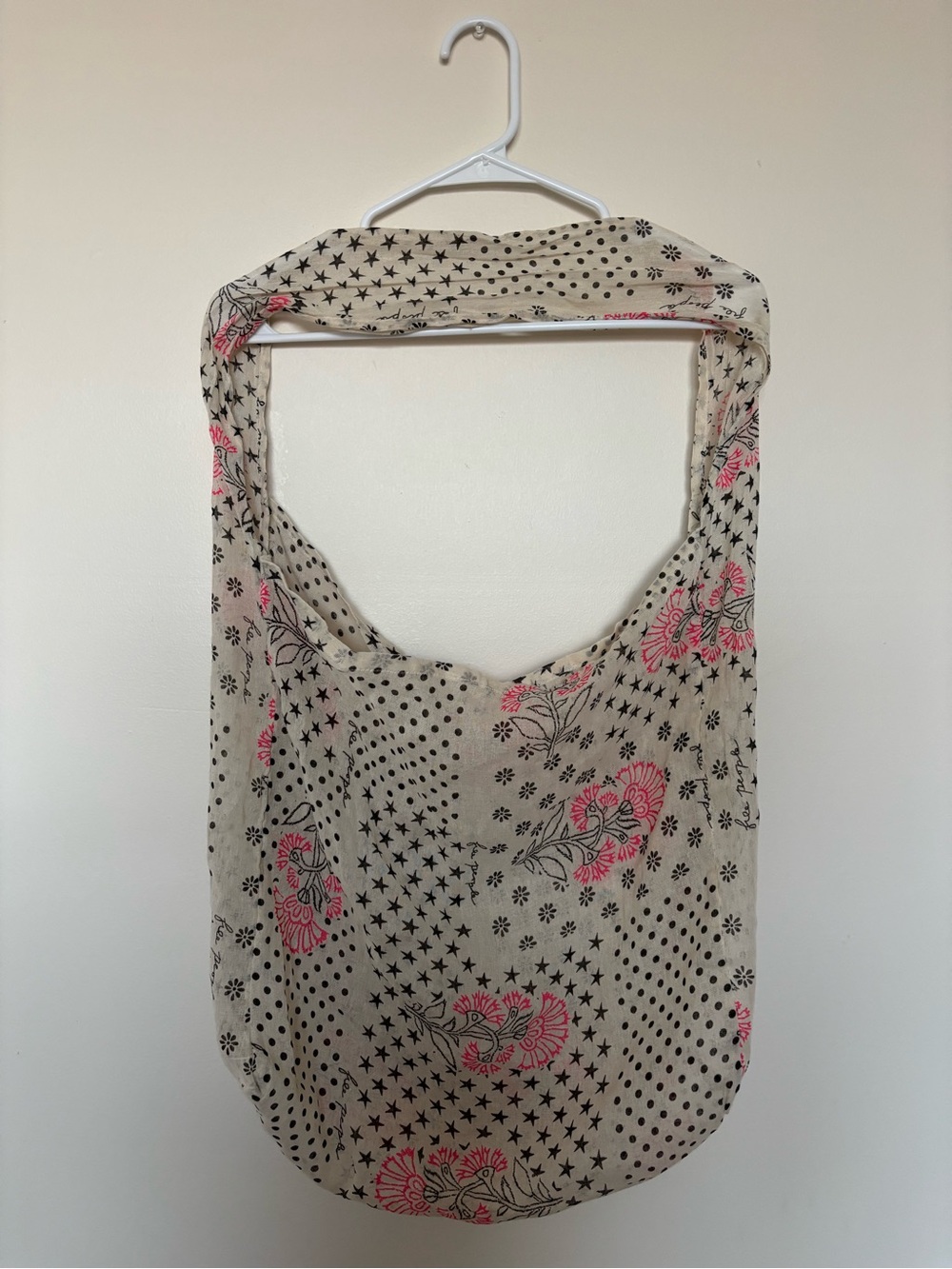 Free people Beige Cotton Floral Tote Bag with Pink Accents